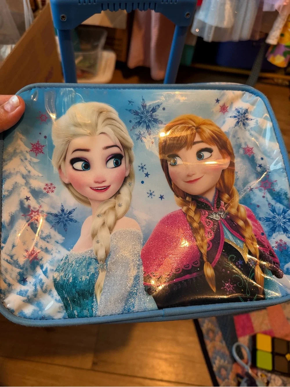 Disney Frozen Light Blue and Pink Character Rolling Backpack and Lunchbox Set